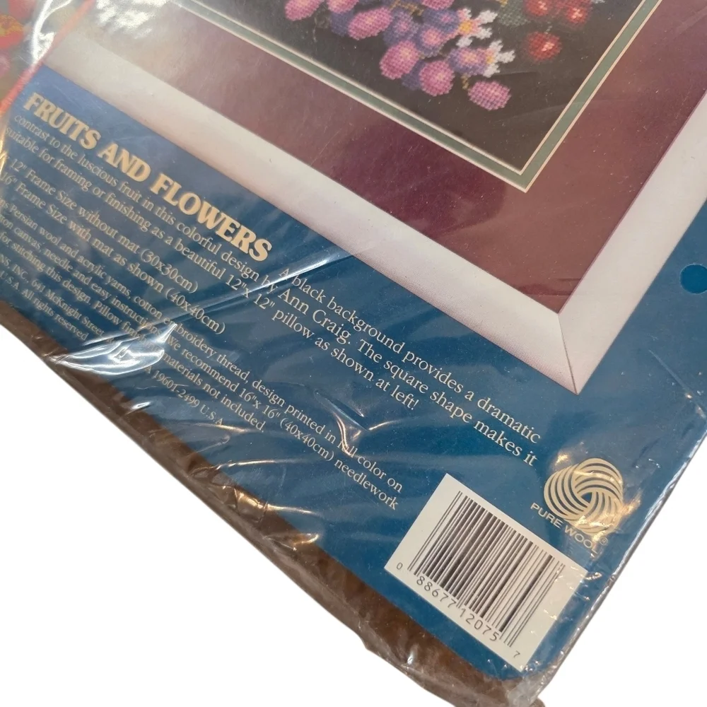Vintage 1992 Sunset Needlepoint Kit Fruits and Flowers by Ann Craig New Sealed